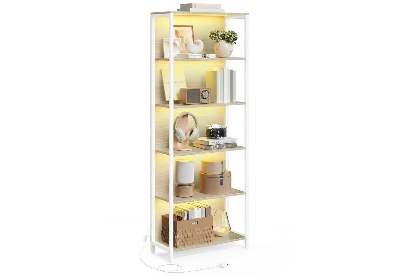 VASAGLE Bücherregal 6 Ebenen Beige Standregal LED-Beleuchtung - Bild 2