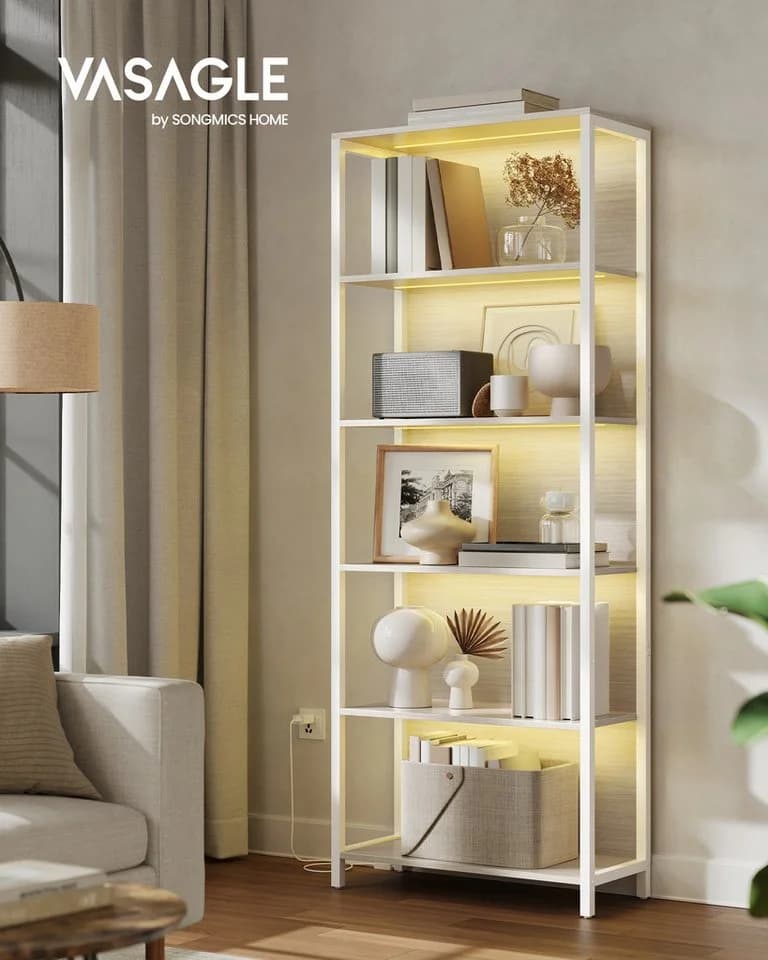 VASAGLE Bücherregal 6 Ebenen Beige Standregal LED-Beleuchtung - Bild 3