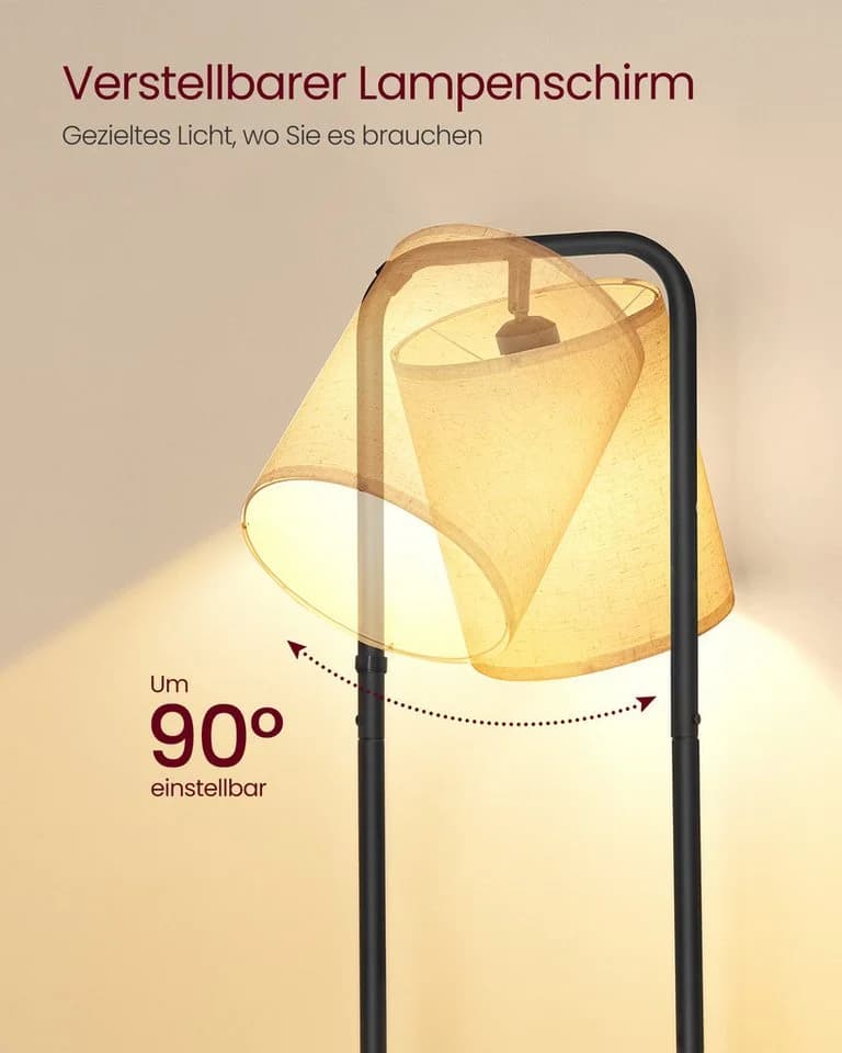 VASAGLE Stehlampe mit 3 Ablagen, Standleuchte, Fußschalter, LED-Glühbirne inklusive, Lampenschirm aus Stoff - Bild 4