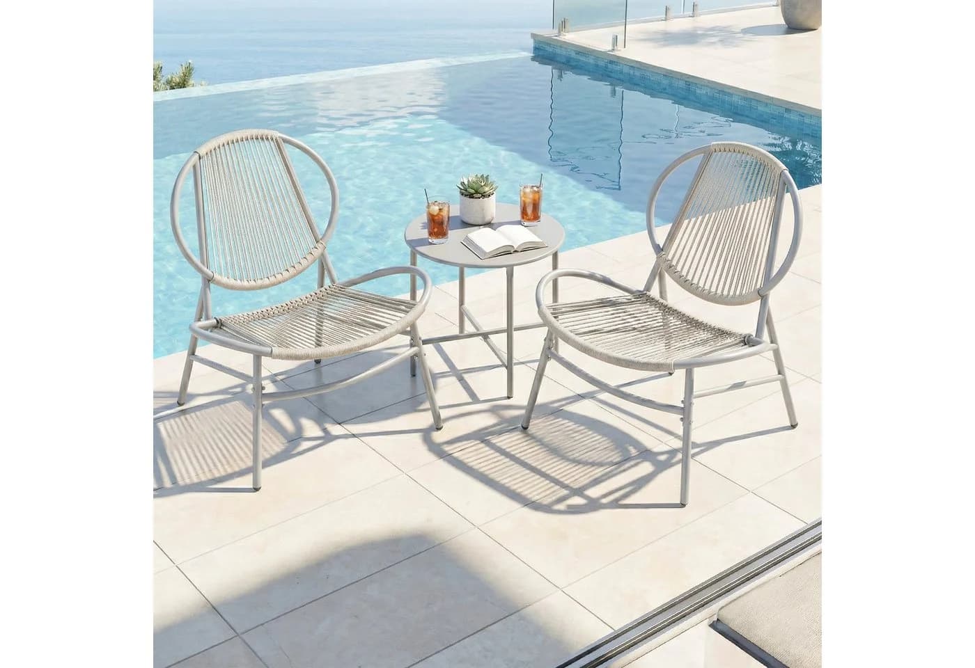SONGMICS Gartenlounge-Set 3-tlg. Grau PE-Polyrattan - Bild 3