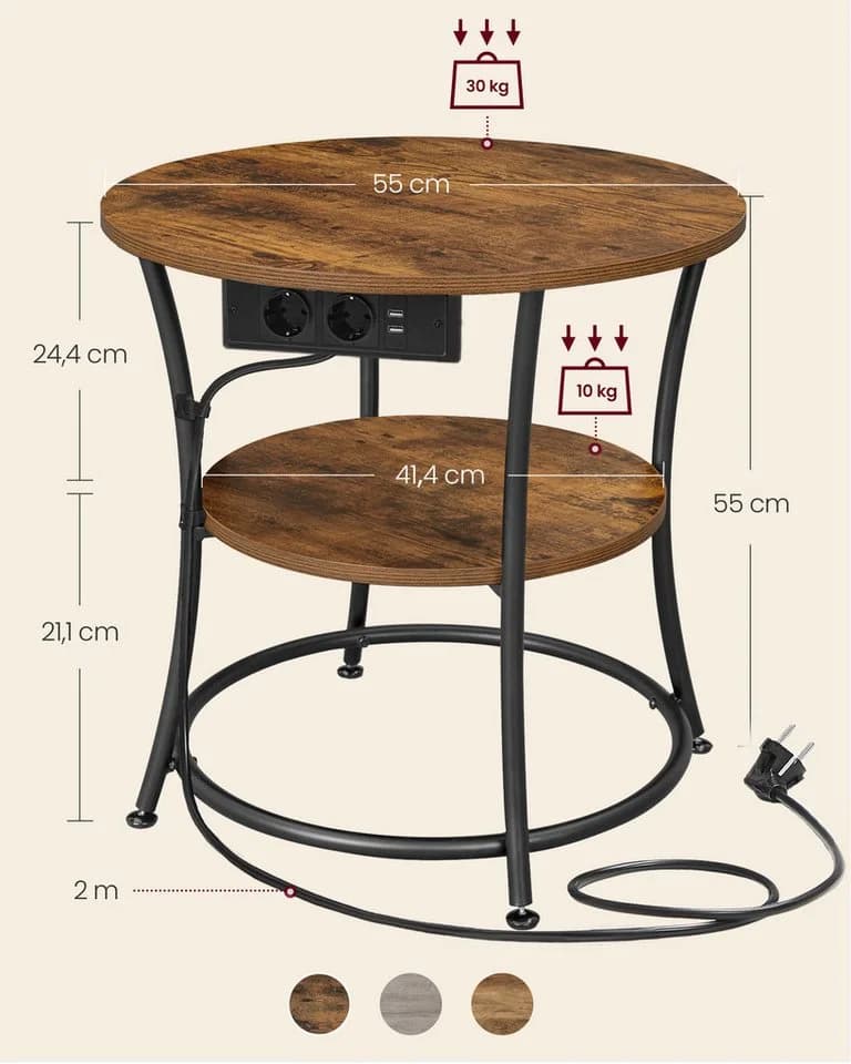 VASAGLE Beistelltisch Rund Sofatisch 2 Ablagen Einfacher Aufbau Ø55 cm - Bild 5