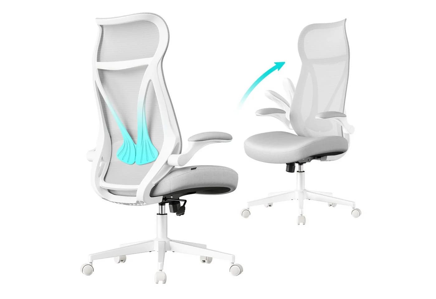 SONGMICS Bürostuhl Schreibtischstuhl Ergonomische Rückenlehne Hochklappbare Armlehnen Grau - Bild 2