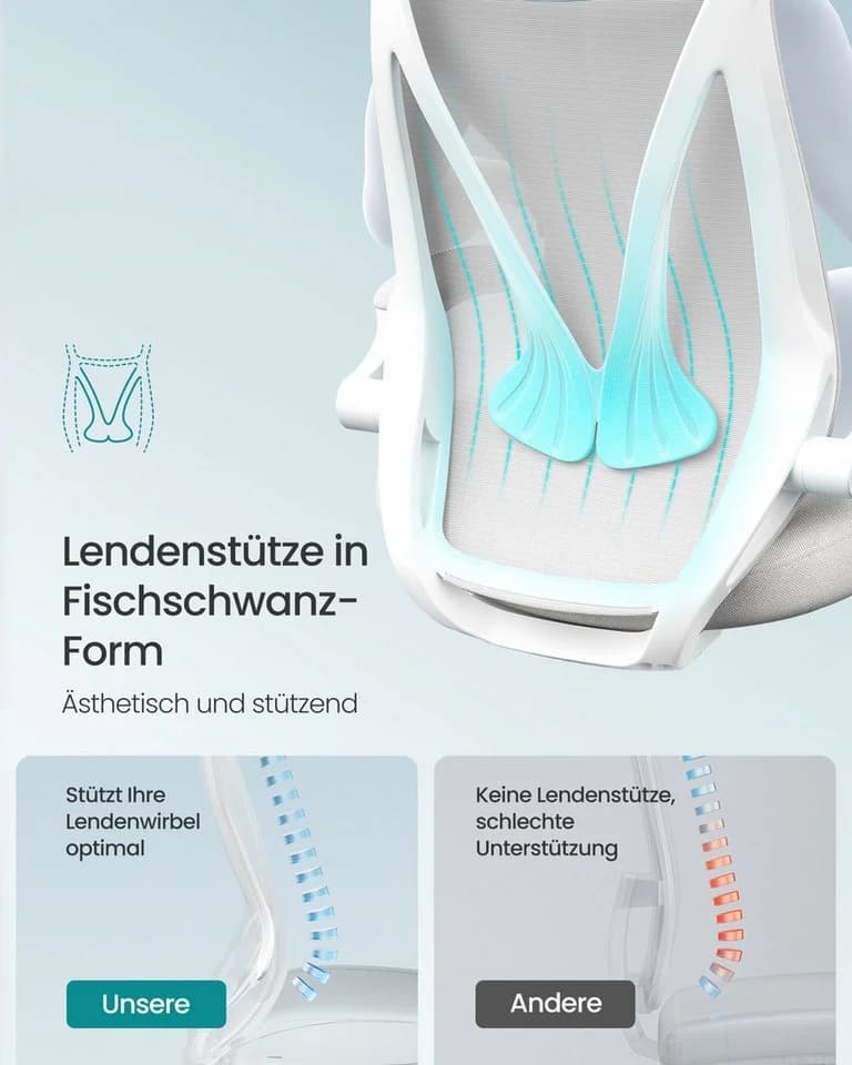 SONGMICS Bürostuhl Schreibtischstuhl Ergonomische Rückenlehne Hochklappbare Armlehnen Grau - Bild 3