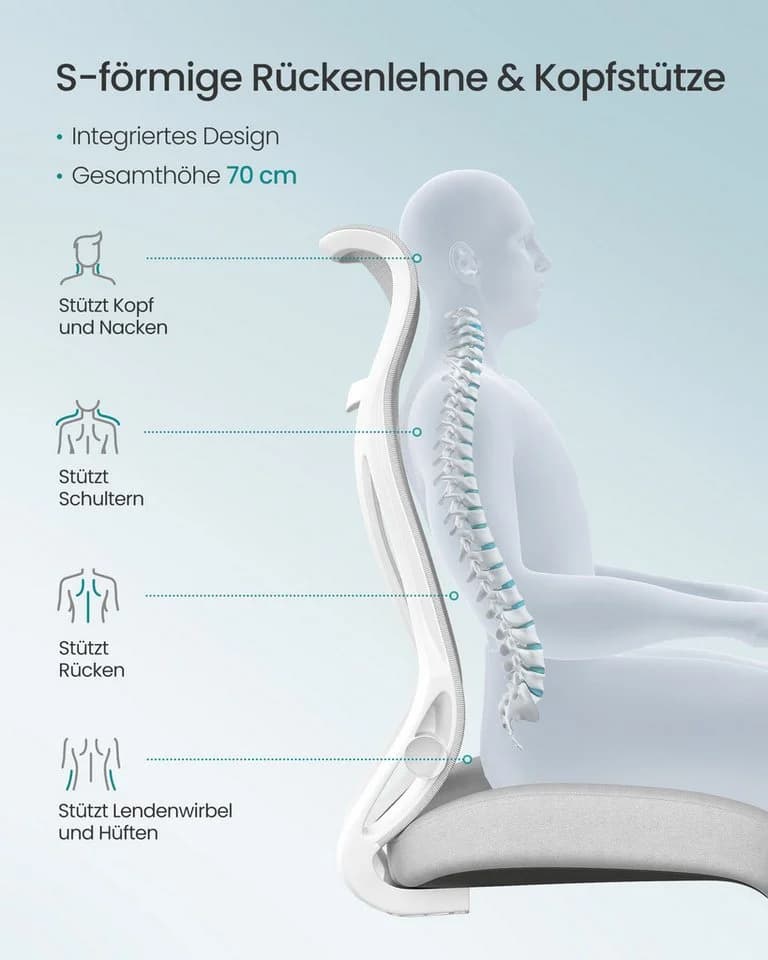 SONGMICS Bürostuhl Schreibtischstuhl Ergonomische Rückenlehne Hochklappbare Armlehnen Grau - Bild 4