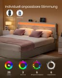 VASAGLE Polsterbett 140x200 cm LED Ladestation 4 Schubladen Bild 3