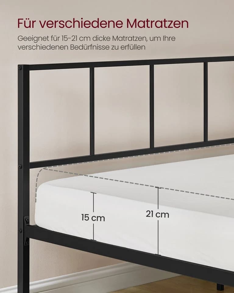 VASAGLE Doppelbettgestell 140x200 cm mit Kopfteil und 2 Ablagen - Bild 5
