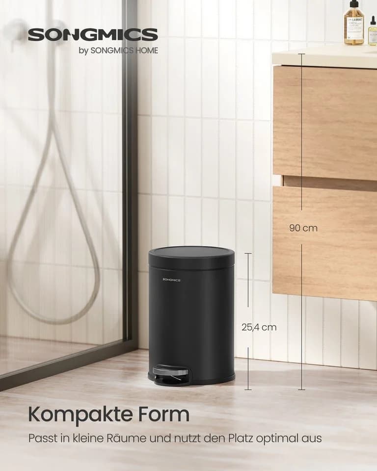 SONGMICS Kosmetikeimer mit Softclose-Deckel und Fußpedal, Stahl, Schwarz/Weiß