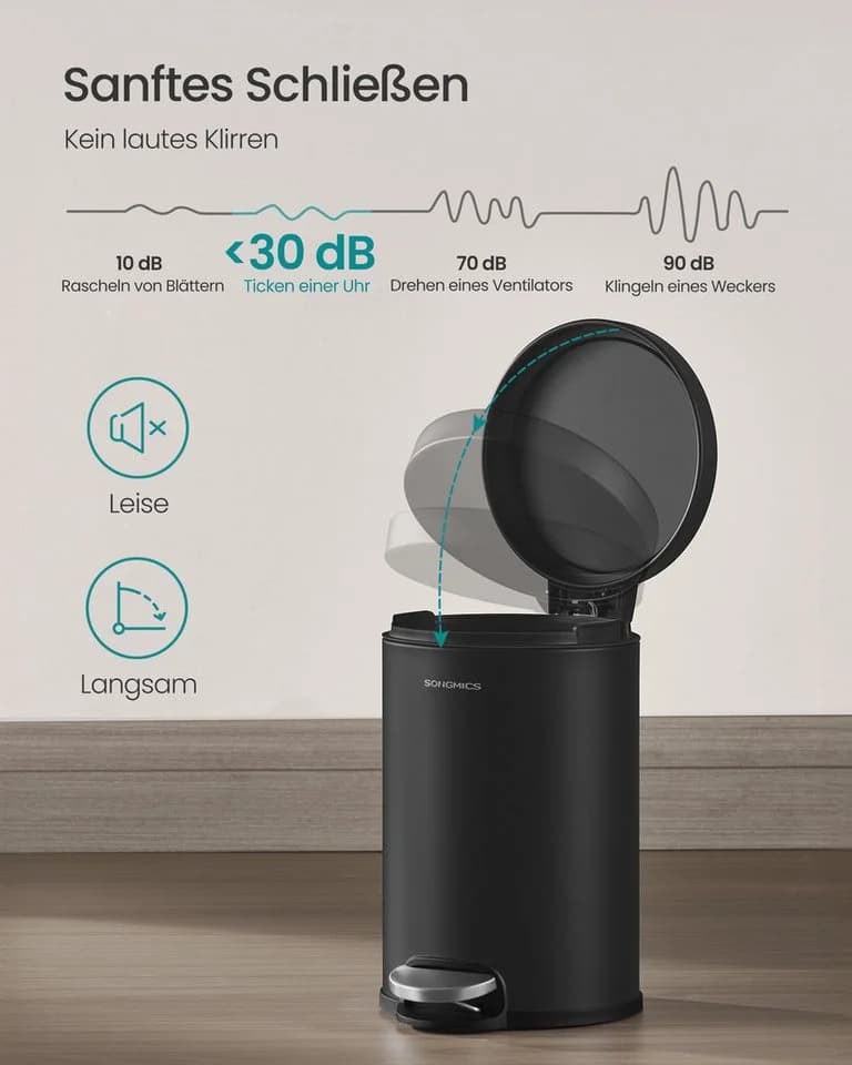 SONGMICS Kosmetikeimer mit Softclose-Deckel und Fußpedal, Stahl, Schwarz/Weiß - Bild 4