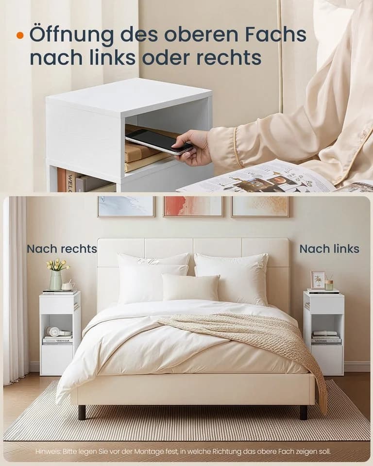 VASAGLE Nachttisch 1er Set/2er Set schmal Beistelltisch Schneeweiß - Bild 4