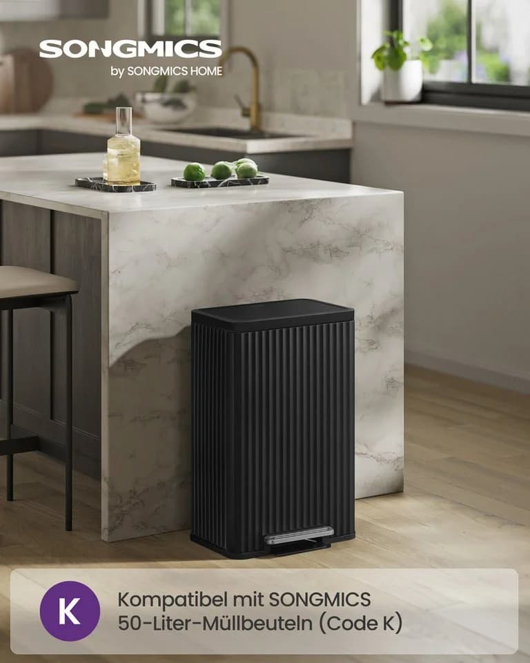 SONGMICS Abfalleimer 50L Stahl Softclose Treppedal