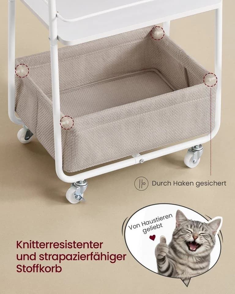 VASAGLE Beistellwagen Rollwagen mit Korb 3 Ebenen Rollen mit Bremse für Wohnzimmer - Bild 4