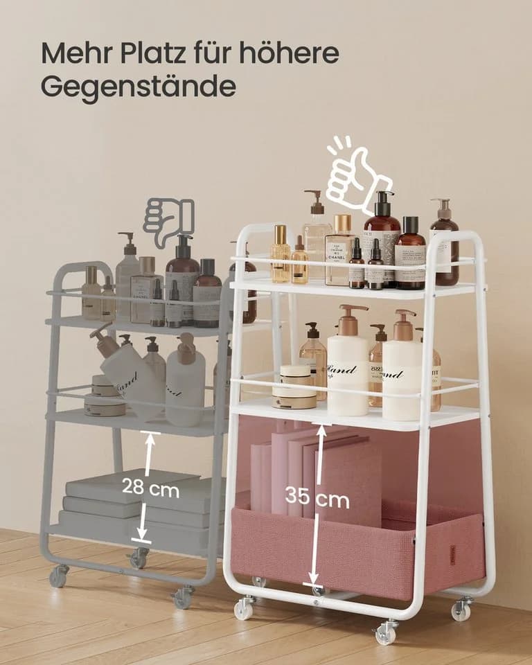 VASAGLE Beistellwagen Rollwagen mit Korb 3 Ebenen Rollen mit Bremse für Wohnzimmer - Bild 5