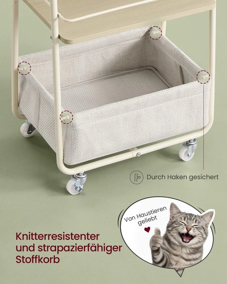 Moderner Beistellwagen aus Holz und Stoff in Schwarz und Weiß - Bild 4