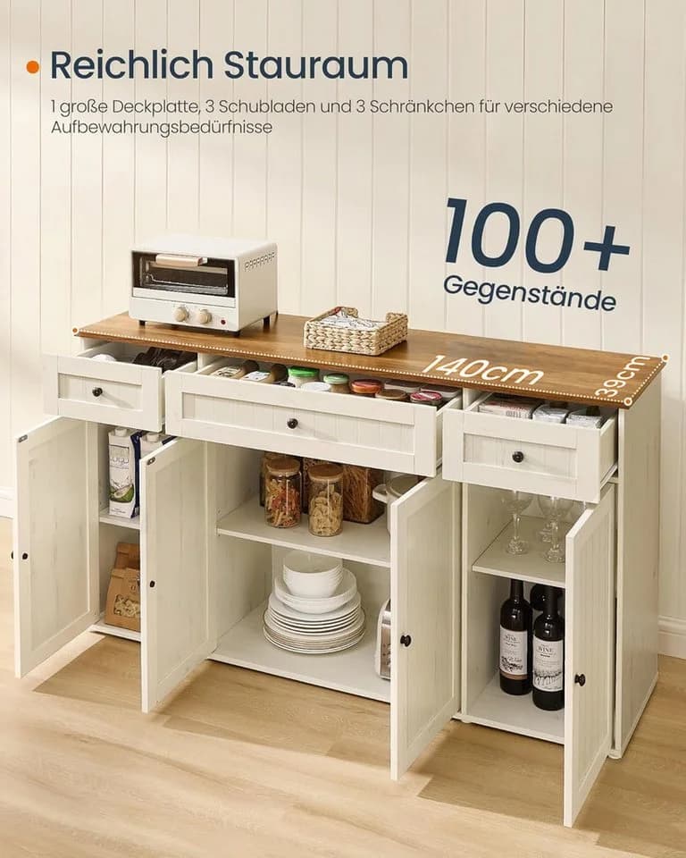 VASAGLE Sideboard Küchenschrank 39x81x140cm Toolless-Technologie - Bild 3