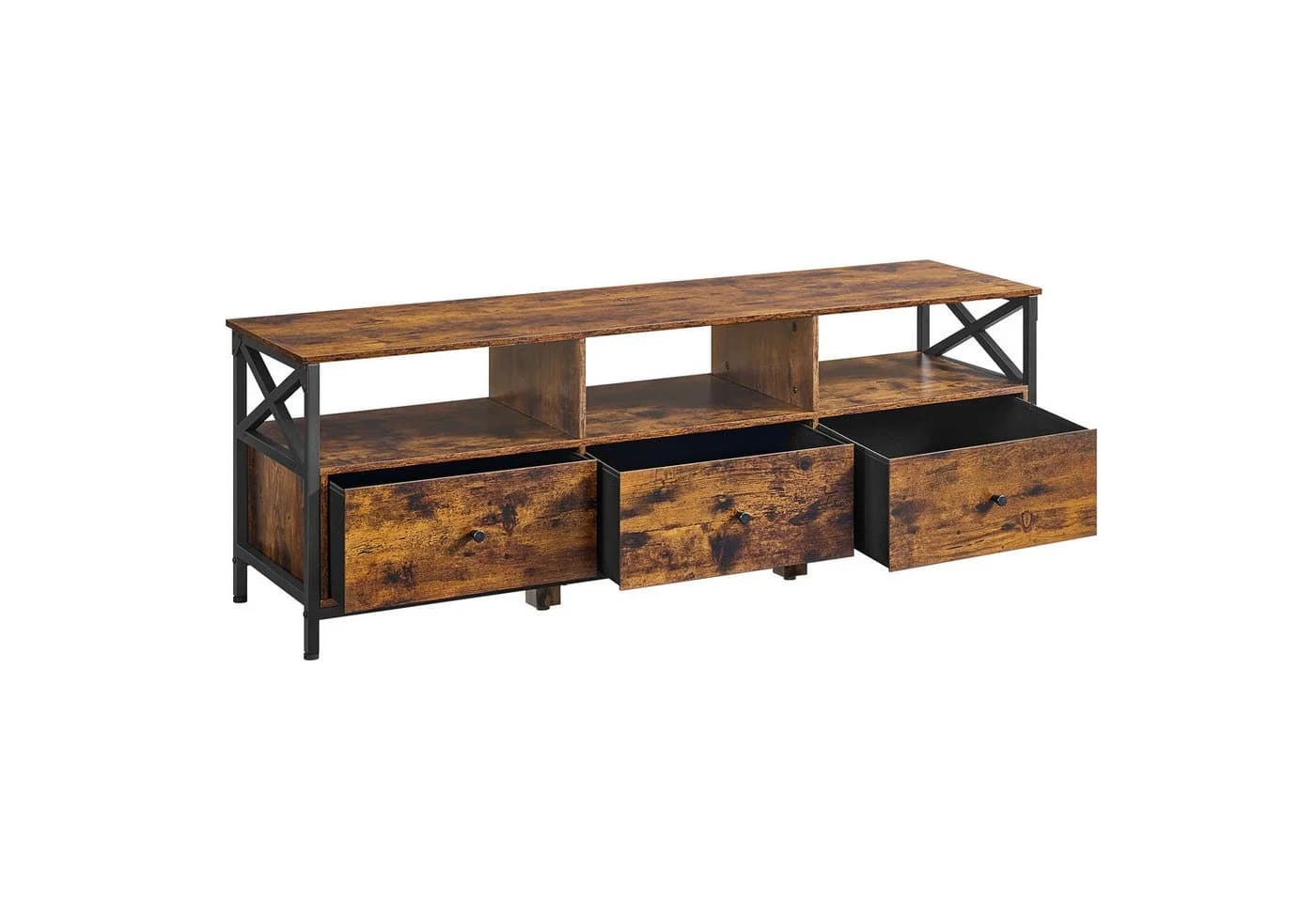 VASAGLE TV-Schrank Fernsehtisch 3 Stoffschubladen Braun-Schwarz - Bild 2