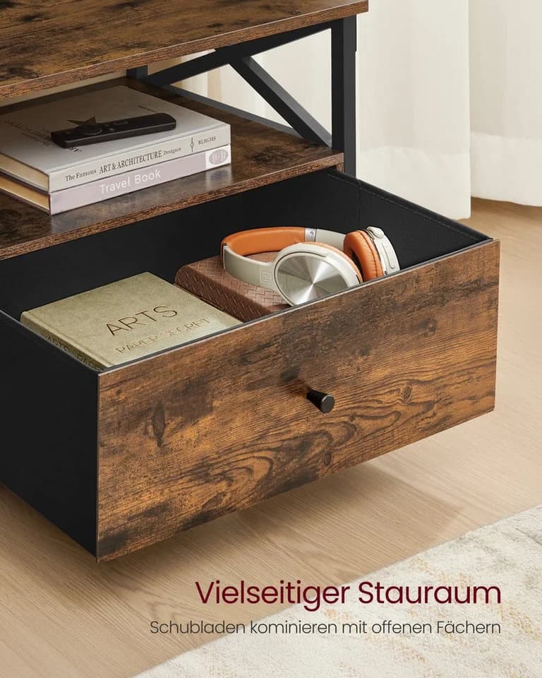 VASAGLE TV-Schrank Fernsehtisch 3 Stoffschubladen Braun-Schwarz - Bild 3