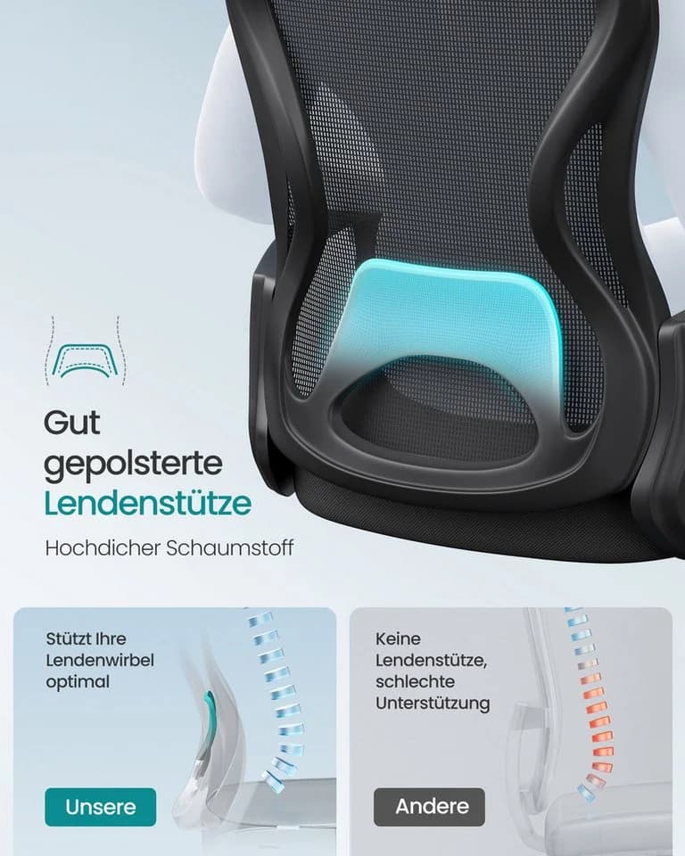 SONGMICS Bürostuhl Ergonomisch mit Lendenstütze Tintenschwarz - Bild 3