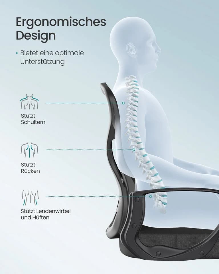 SONGMICS Bürostuhl Ergonomisch mit Lendenstütze Tintenschwarz - Bild 4