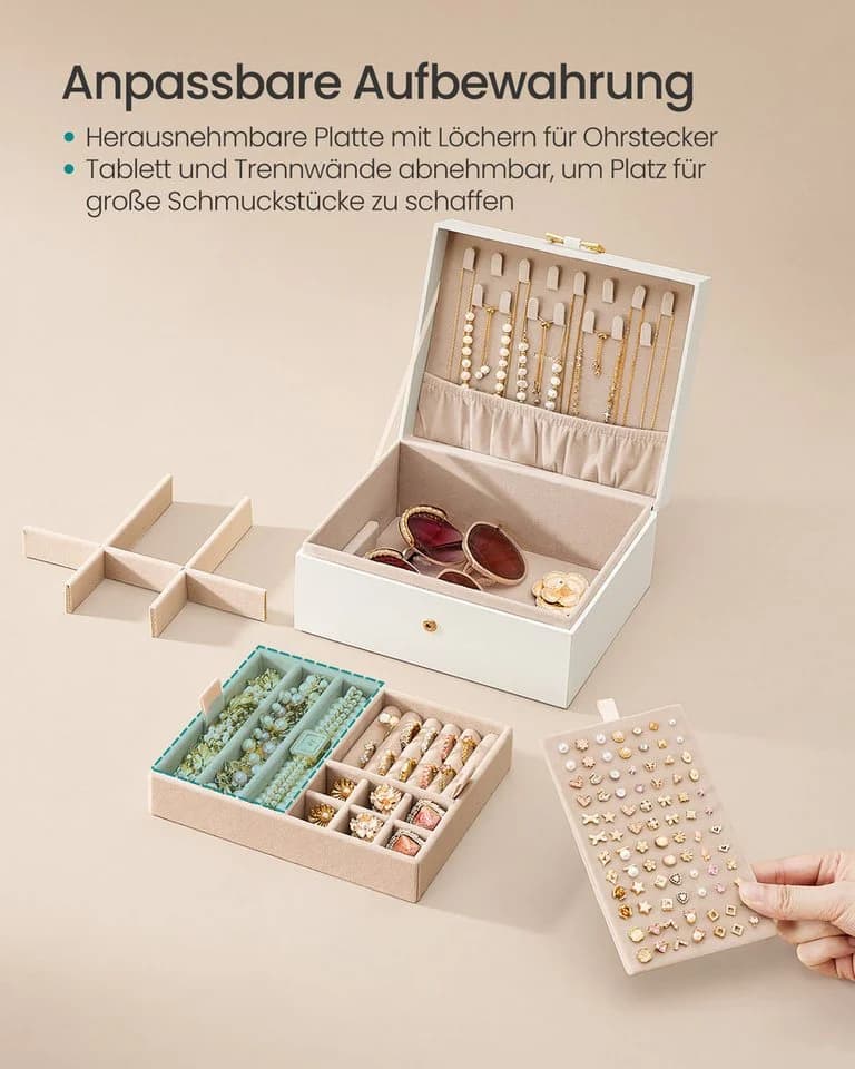 SONGMICS Schmuckkasten 2 Ebenen Cremeweiß - Bild 5