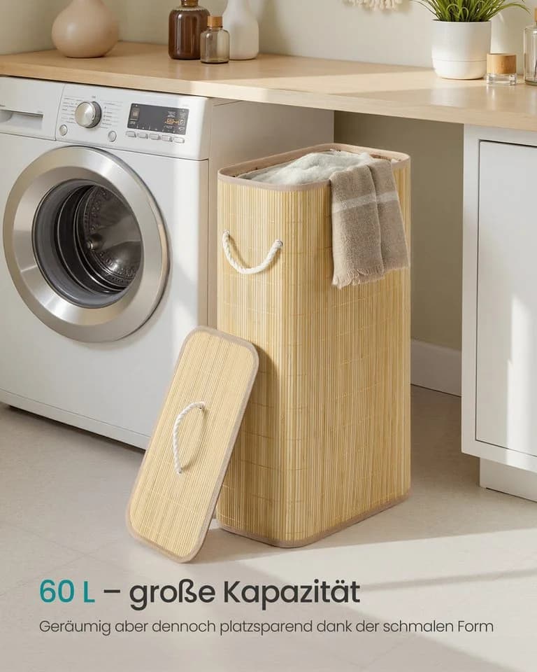 SONGMICS Wäschekorb mit Deckel 60/90 L Bambus faltbar - Bild 3