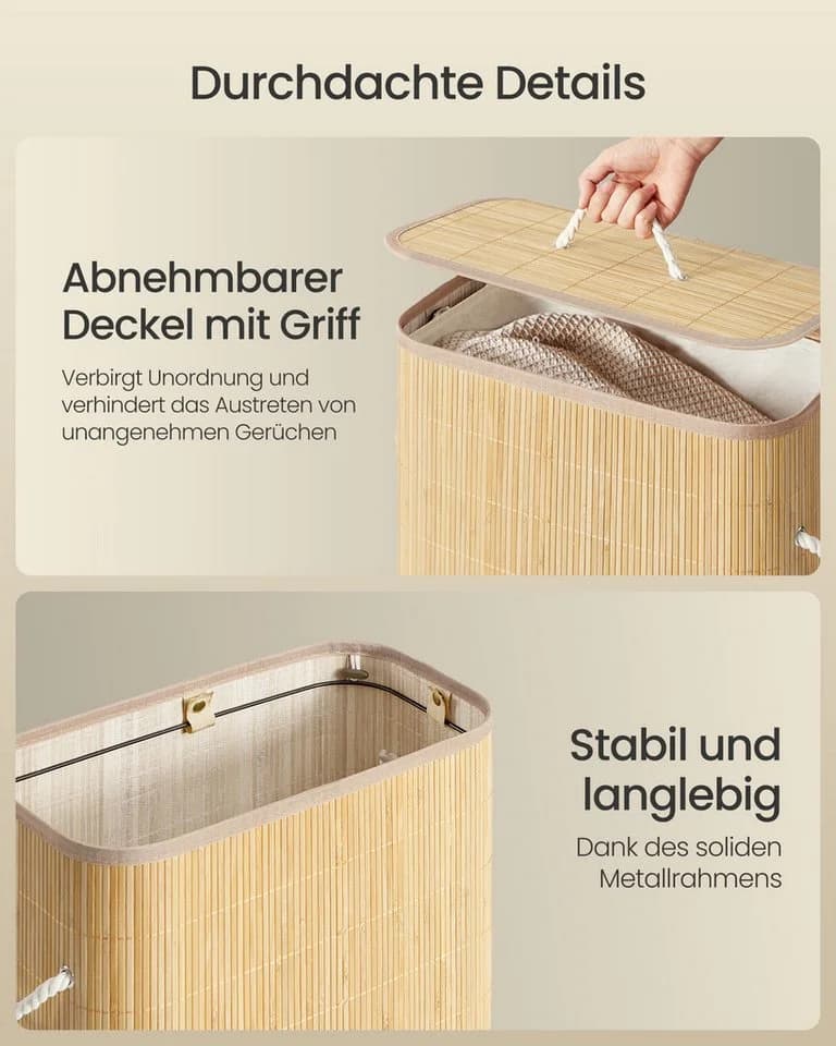 SONGMICS Wäschekorb mit Deckel 60/90 L Bambus faltbar - Bild 5