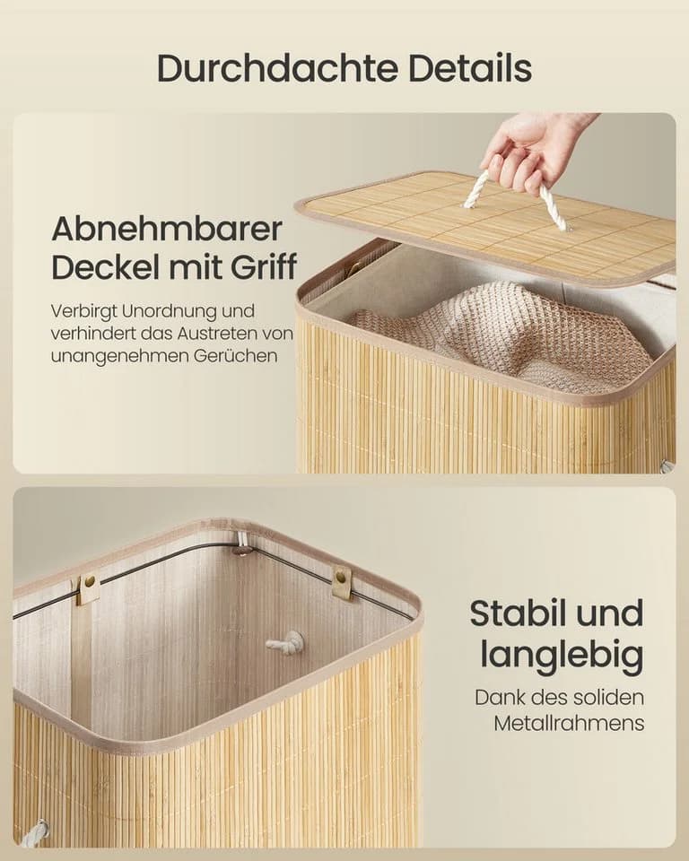 SONGMICS Wäschekorb mit Deckel 90 L Bambus faltbar - Bild 5