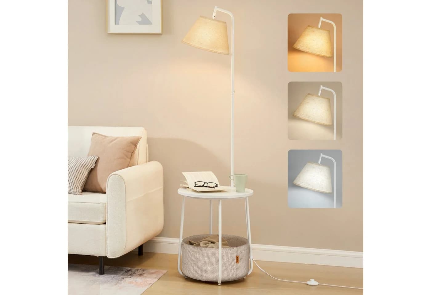 VASAGLE Stehlampe Beistelltisch mit Lampe, 3-in-1, LED wechselbar, für Wohnzimmer, Nachttisch, Licht und Lampenschirm einstellbar - Bild 2