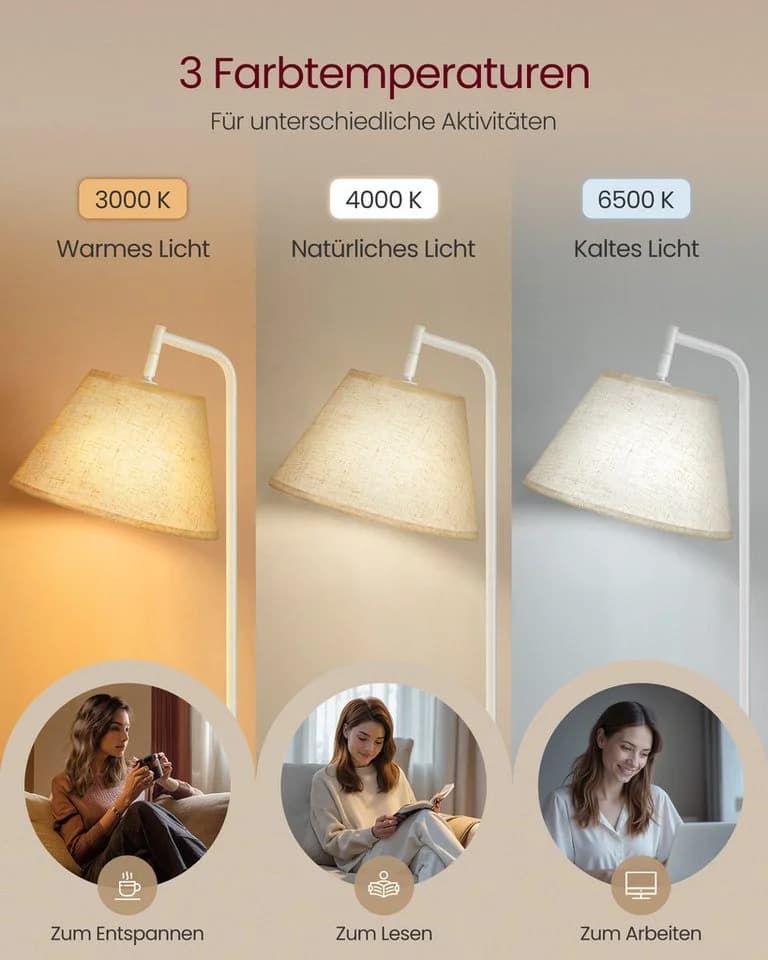 VASAGLE Stehlampe Beistelltisch mit Lampe, 3-in-1, LED wechselbar, für Wohnzimmer, Nachttisch, Licht und Lampenschirm einstellbar - Bild 3