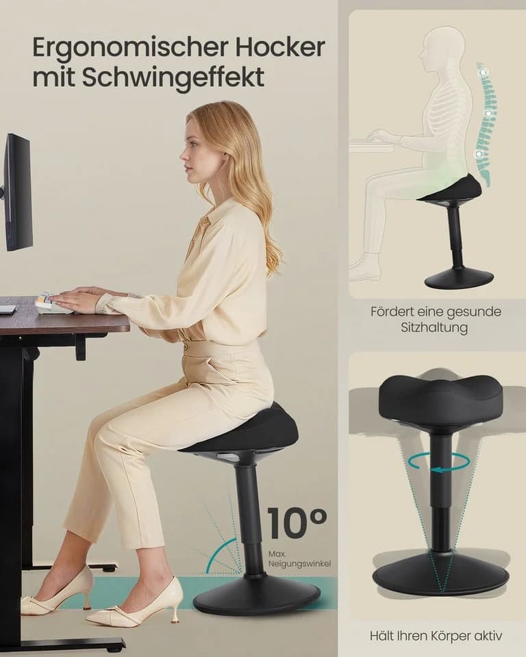 SONGMICS Arbeitshocker Stehhocker 360° neigbar Schreibtischstuhl Anti-Rutsch - Bild 3