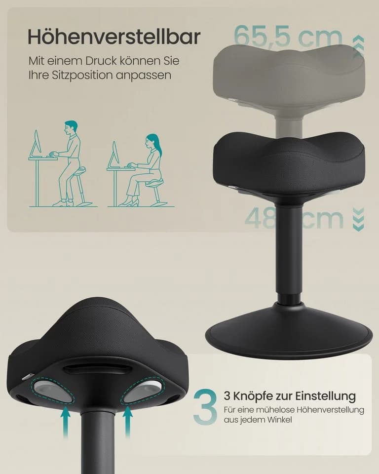 SONGMICS Arbeitshocker Stehhocker 360° neigbar Schreibtischstuhl Anti-Rutsch - Bild 4