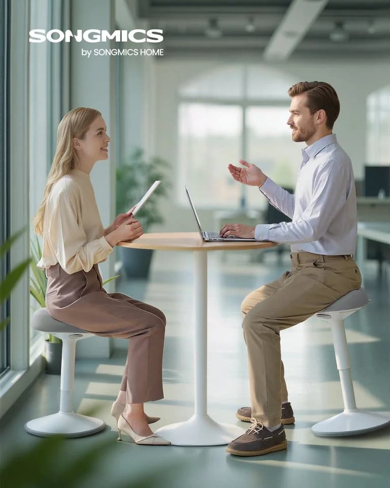 SONGMICS Arbeitshocker Stehhocker 360° neigbar Schreibtischstuhl Anti-Rutsch Grau