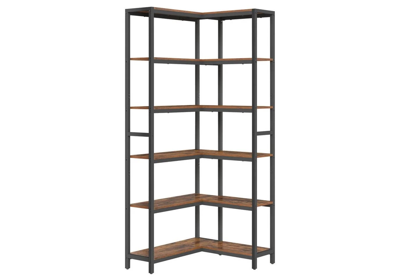 VASAGLE Eckregal 6-stöckiges Bücherregal Leiterregal Eckregal Braun/Schwarz - Bild 2