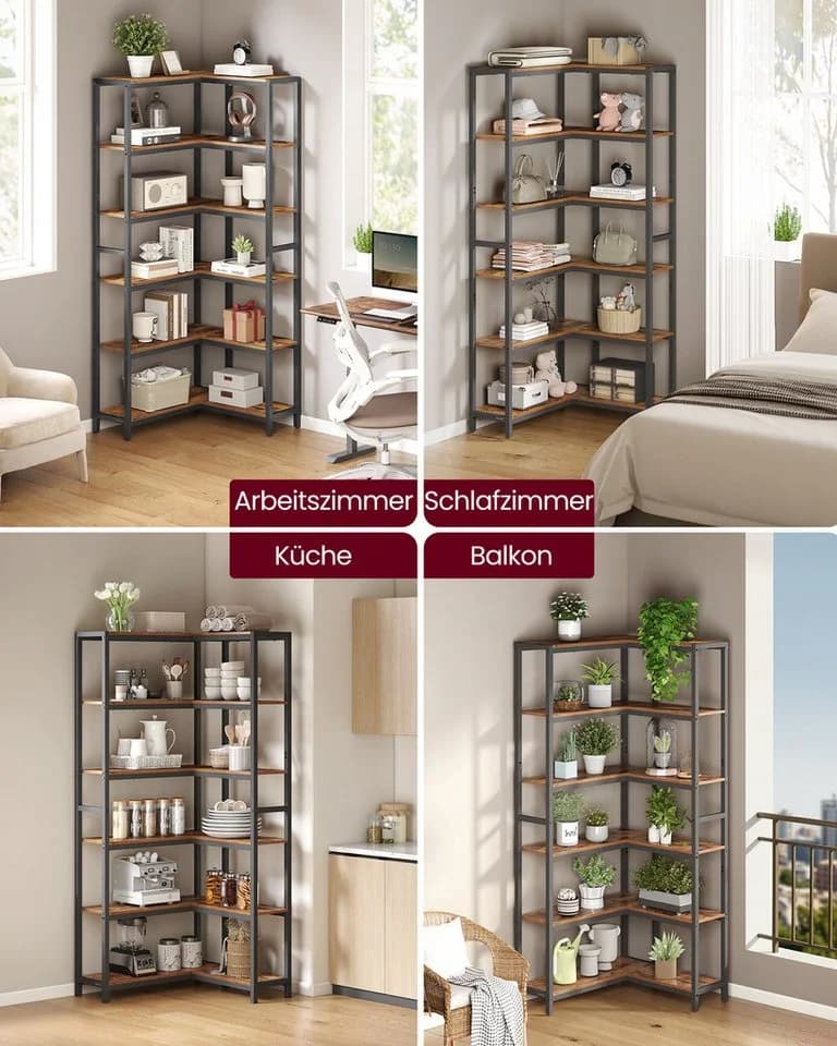 VASAGLE Eckregal 6-stöckiges Bücherregal Leiterregal Eckregal Braun/Schwarz - Bild 5