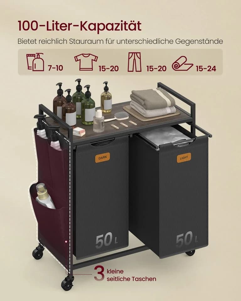 Vielseitiger Wäschekorb, Wäschesammler, Wäschesortierer und Wäschewagen - Bild 3
