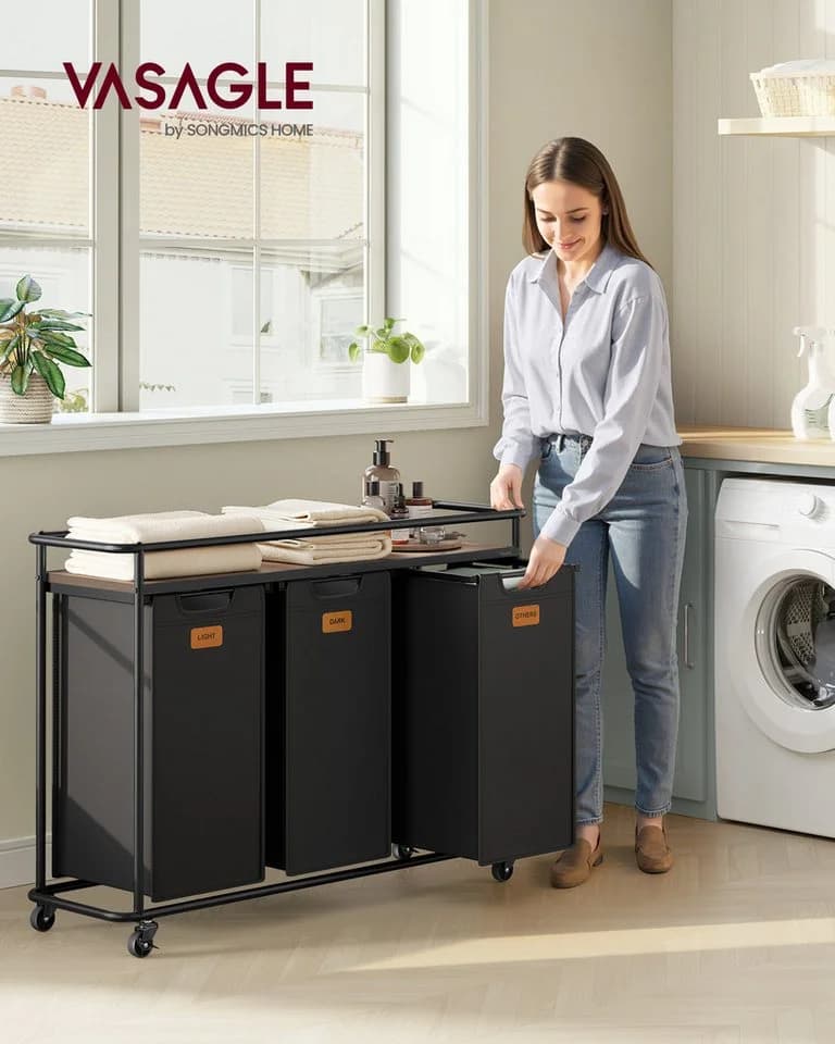 VASAGLE Wäschekorb 150 L Schwarz/Braun