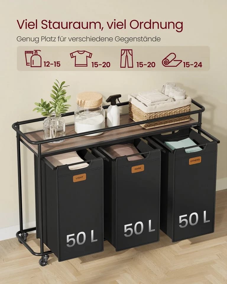VASAGLE Wäschekorb 150 L Schwarz/Braun - Bild 3