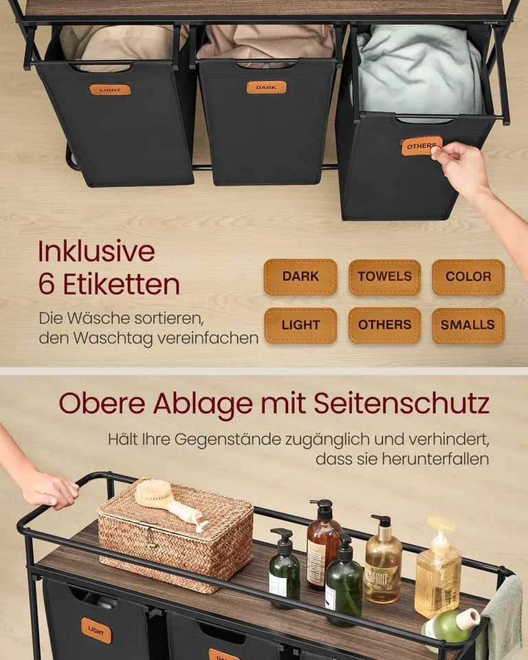 VASAGLE Wäschekorb 150 L Schwarz/Braun - Bild 5