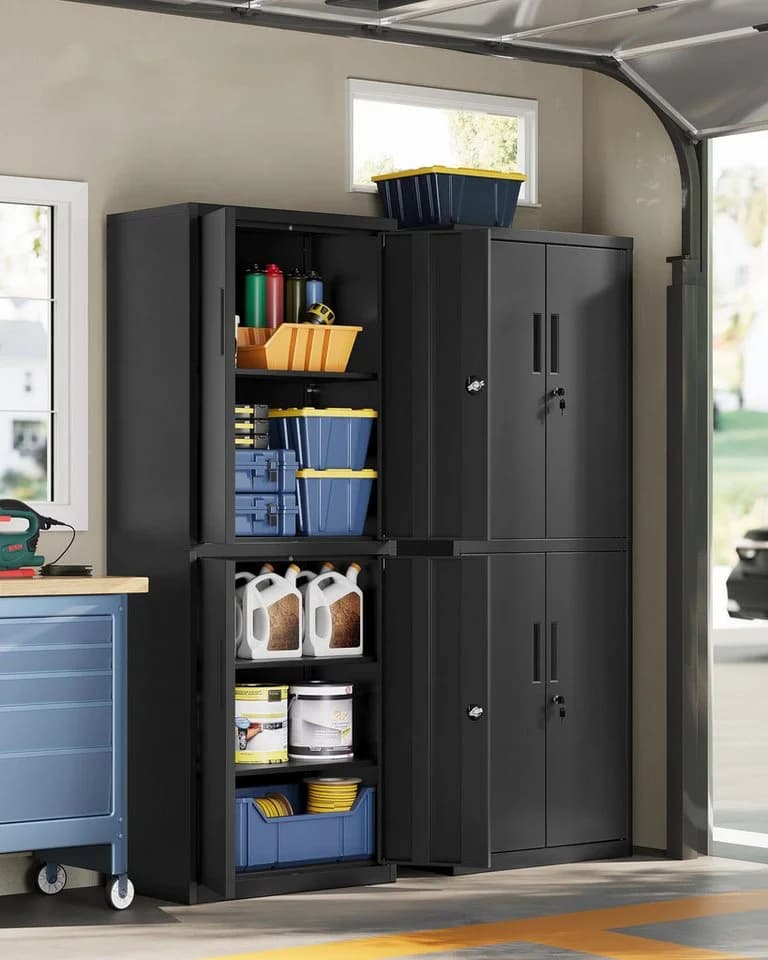 SONGMICS Aktenschrank Mehrzweckschrank Stahl-Aufbewahrungsschrank 5 Ebenen 4 Türen 40 x 60/80 x 180 cm 2 Schlösser verstellbare Ablagen