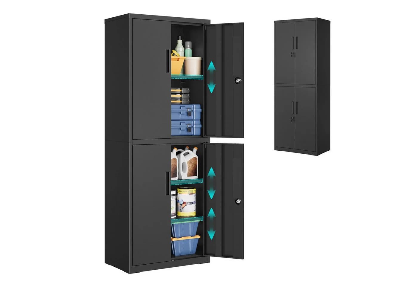 SONGMICS Aktenschrank Mehrzweckschrank Stahl-Aufbewahrungsschrank 5 Ebenen 4 Türen 40 x 60/80 x 180 cm 2 Schlösser verstellbare Ablagen - Bild 2