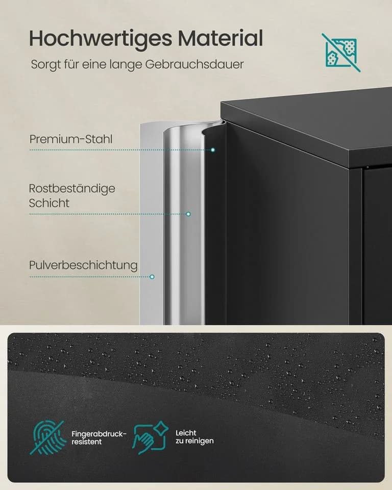 SONGMICS Aktenschrank Mehrzweckschrank Stahl-Aufbewahrungsschrank 5 Ebenen 4 Türen 40 x 60/80 x 180 cm 2 Schlösser verstellbare Ablagen - Bild 5