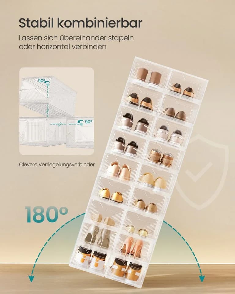 SONGMICS Schuhbox stapelbar quer und längs, aus Kunststoff, Magnettverschluss, 6er Set, bis Größe 46, weiß - Bild 3