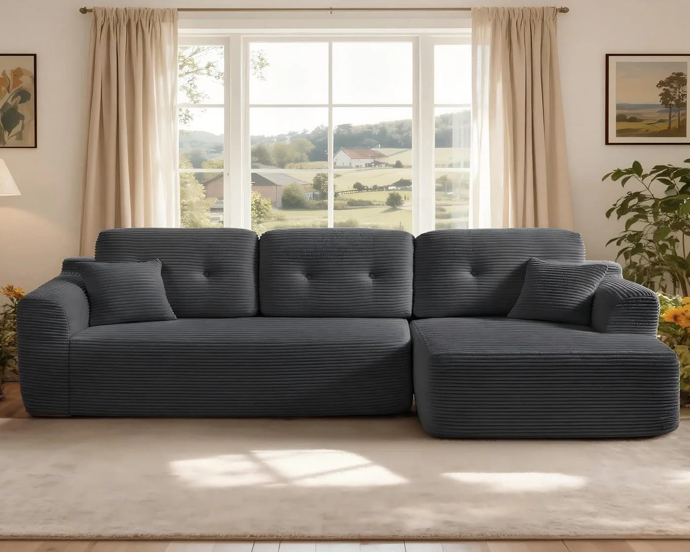 VASAGLE Ecksofa modulares Sofa mit Chaiselongue Schiefergrau