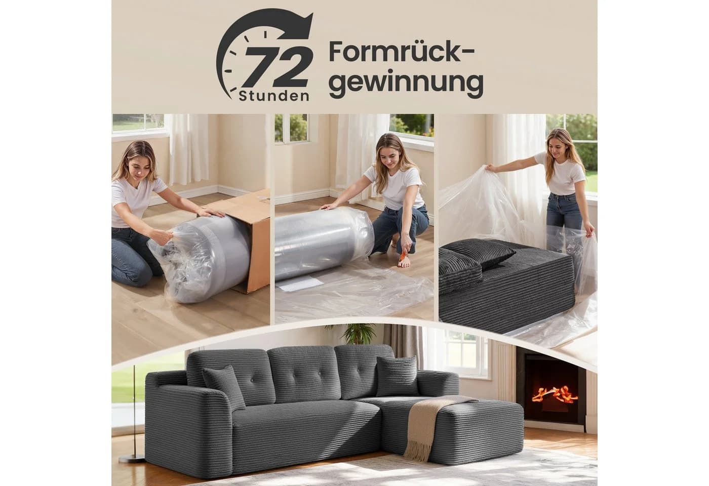 VASAGLE Ecksofa modulares Sofa mit Chaiselongue Schiefergrau - Bild 3