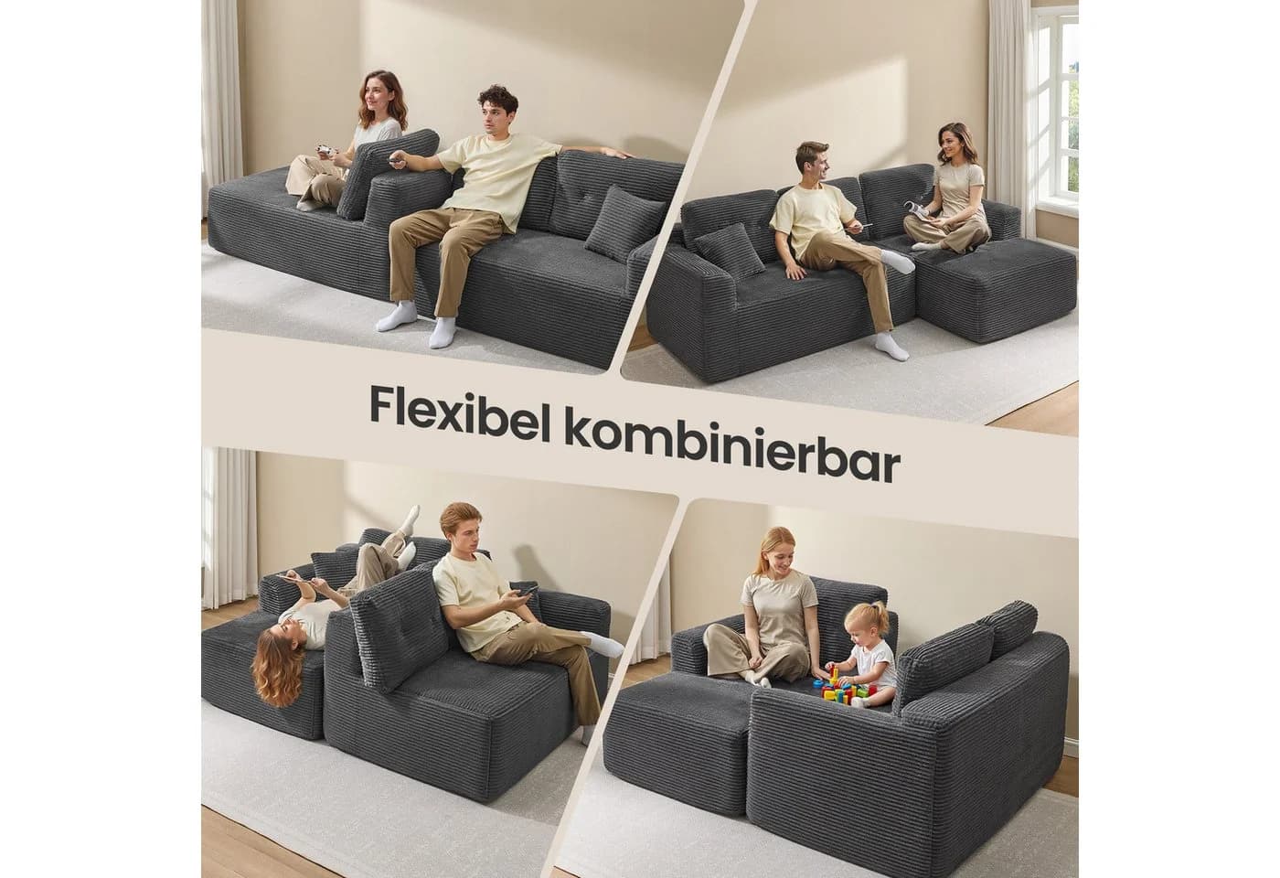 VASAGLE Ecksofa modulares Sofa mit Chaiselongue Schiefergrau - Bild 5