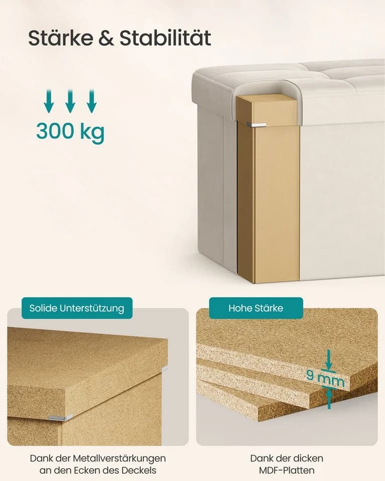 SONGMICS Sitzbank Cappuccinobeige MDF Aufbewahrungsbox - Bild 4