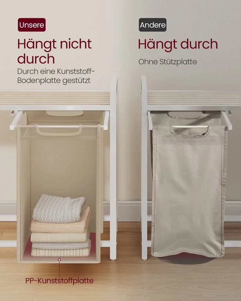 VASAGLE Wäschekorb 3-Fach mit Ablage ausziehbar & abnehmbar 3 x 38 L - Bild 5