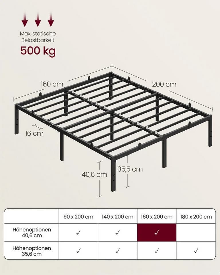 VASAGLE Bettgestell Metallbett Rahmen - Bild 5
