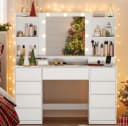 VASAGLE Schminktisch mit Spiegel und LED-Leuchten, Steckdosenleiste, Schubladen Bild 2