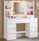 VASAGLE Schminktisch mit Spiegel und LED-Leuchten, Steckdosenleiste, Schubladen Bild 4