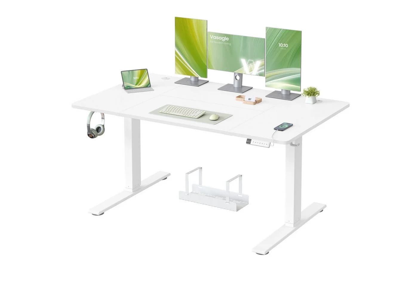 VASAGLE Höhenverstellbarer Schreibtisch USB-C Mattweiß 180 cm - Bild 2